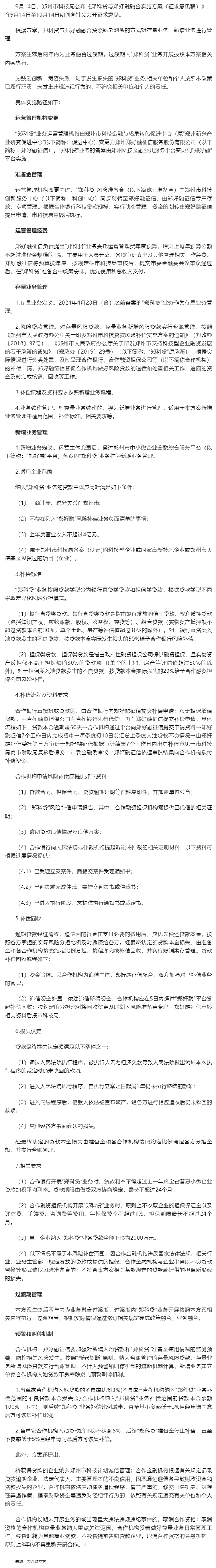 行业政策 _ 郑科贷、郑好融融合方案征求意见！这类业务损失将不追责.png